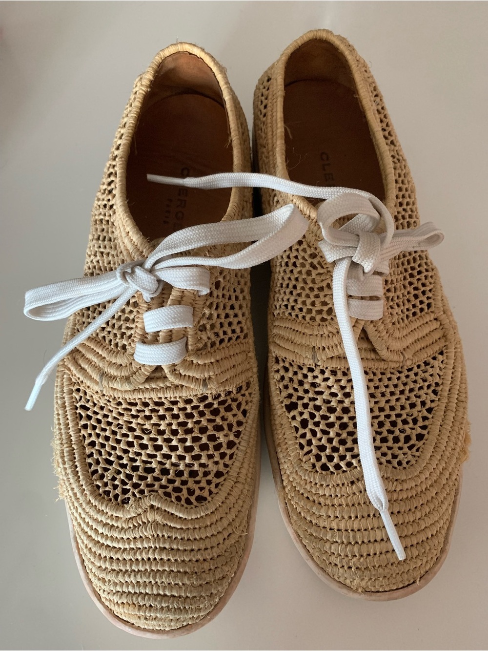 Clergerie Paris Beige Crochet Lace-Up Women’s Oxfords with White Laces 38.5